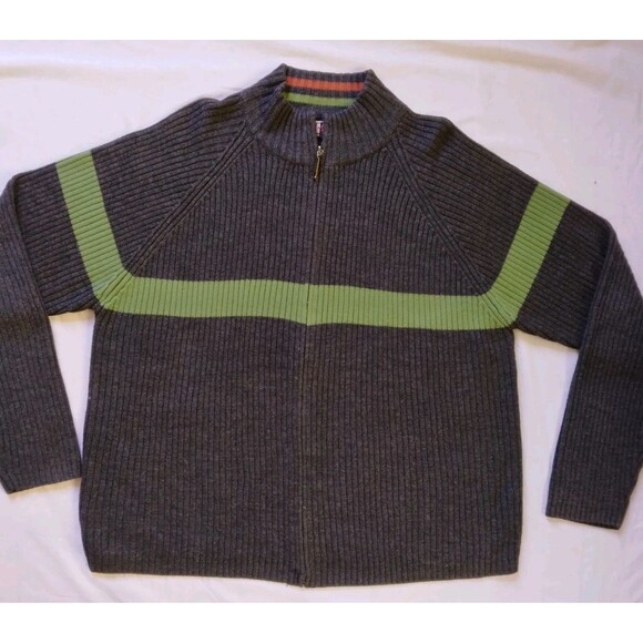 Arizona Jean Company Sweater Full Zip Gray Green Stripe Preppy Y2K Men's XL - Picture 2 of 10